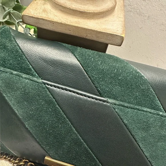 Kurt Geiger Soho Wallet on a Chain Crossbody Dark Green Suede and Leather - Picture 7 of 13